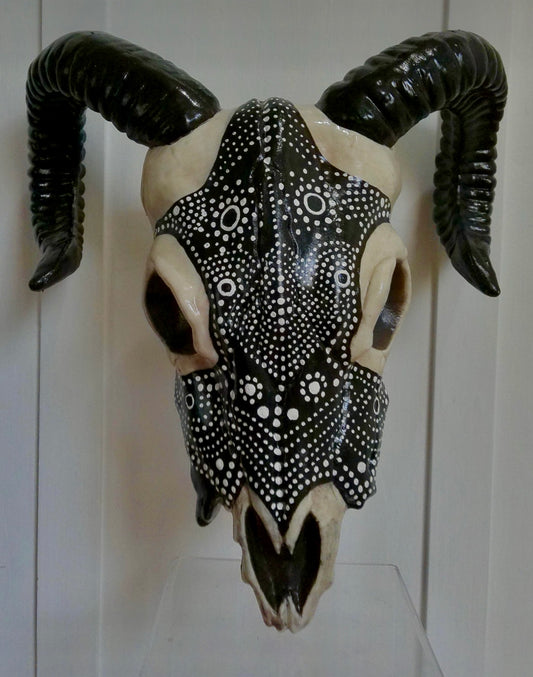 B&W Painted Ram Skull